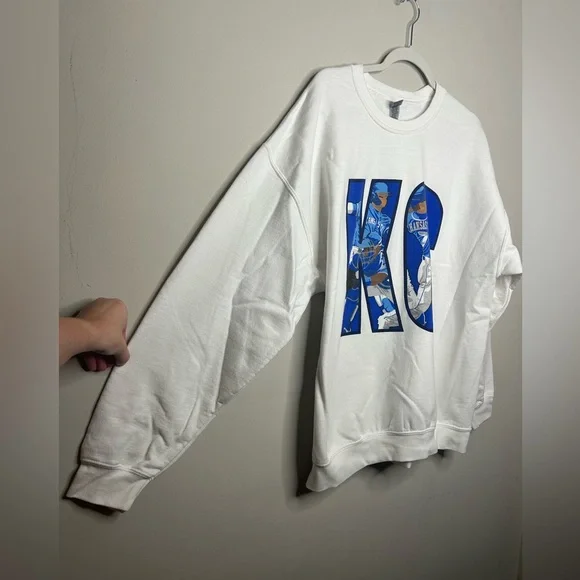 Kansas City Royals KC Crewneck Pullover Sweatshirt White & Blue MLB Baseball XL - Picture 3 of 8